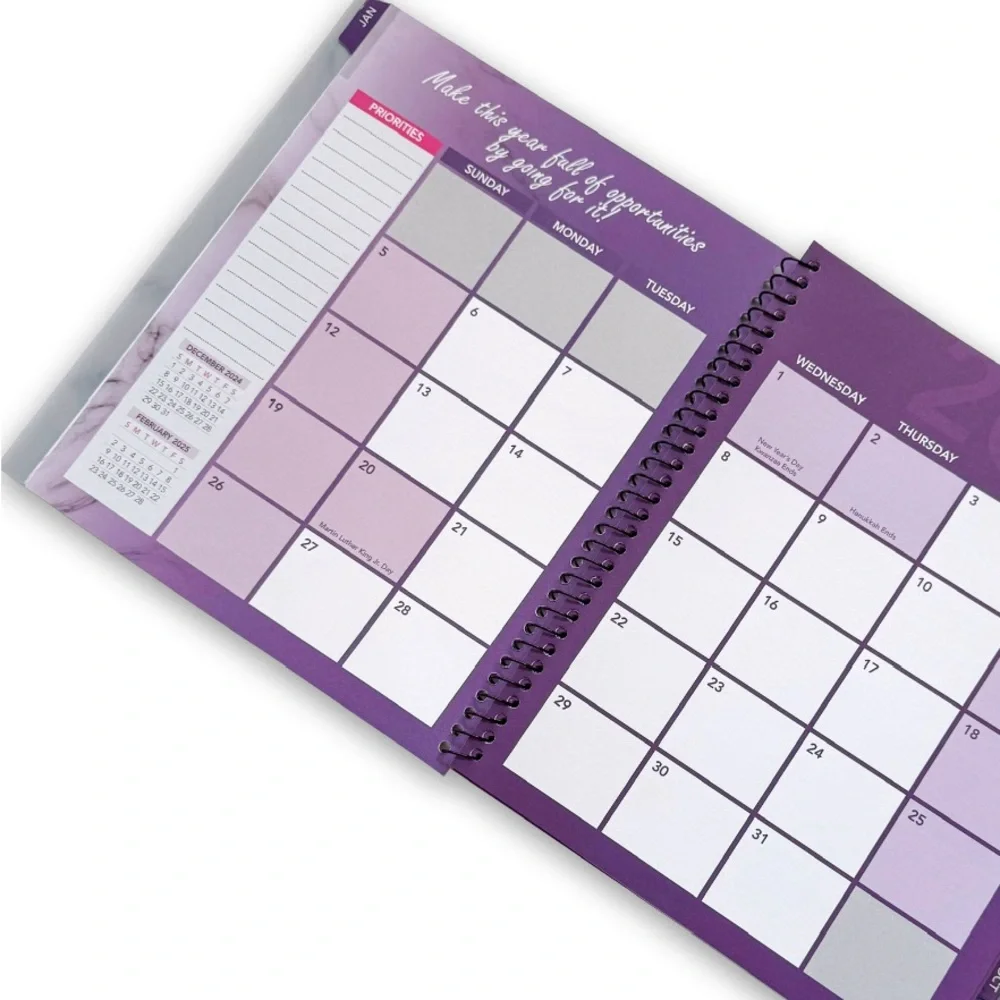 New 2025 Annual Calendar-purple - bold dates with todo lists between the months!